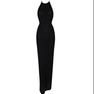 Vintage S/S 1998 Gucci Tom Ford Crystal G Black Stretch Halter Maxi Dress Gown